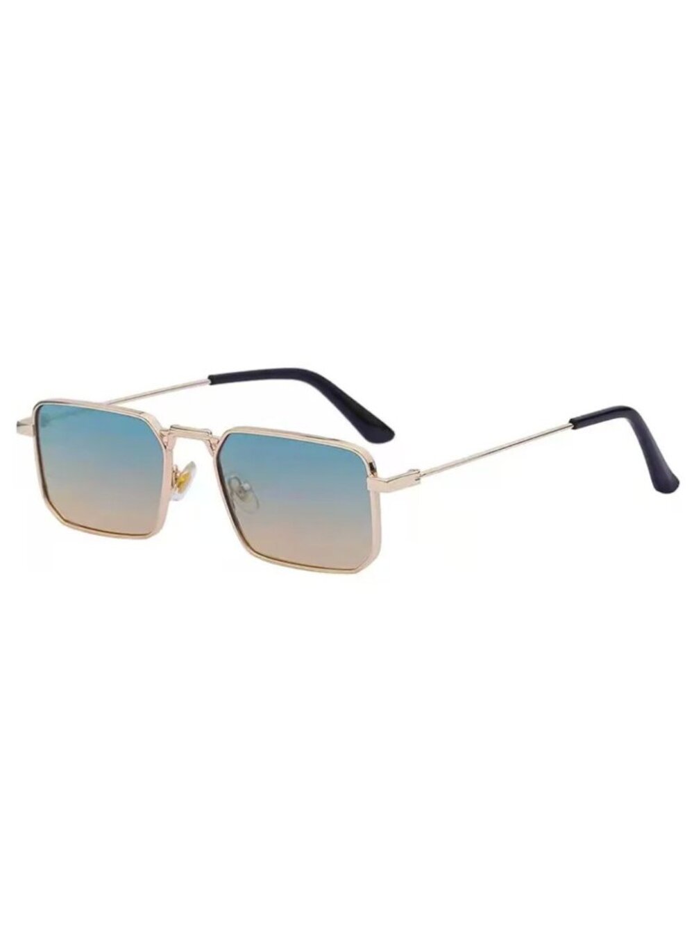 Square Gold Frame Gradient Blue Yellow Unisex Sunglasses